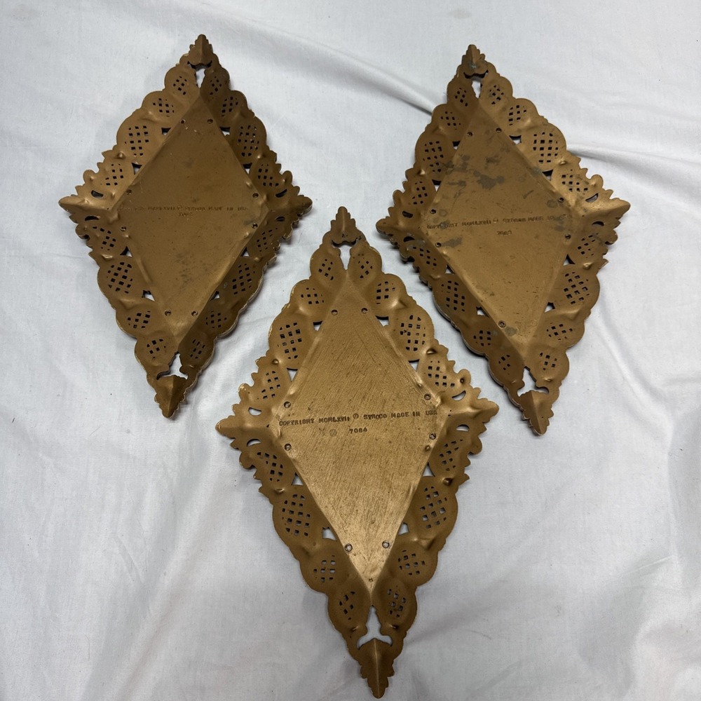 Vintage MCM SYROCO Plaques Gold Ornate Diamond Shape lot of 3 - Picture 13 of 15